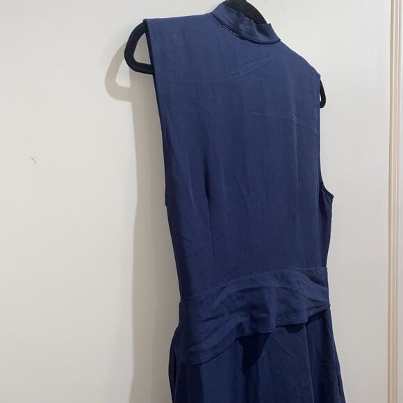 KOBI HALPERIN Sz L MSRP $398 Anna Tiered Linen Blend Midi Dress Navy Tie Back - Picture 9 of 15
